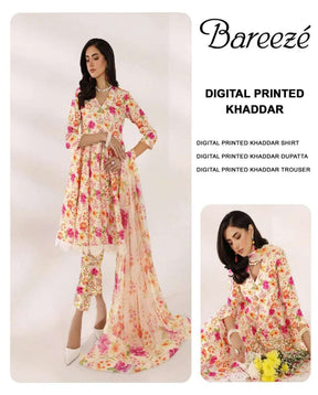 3 piece - Digital Printed fancy Bana dora khaddar Suit ( Bareeze )