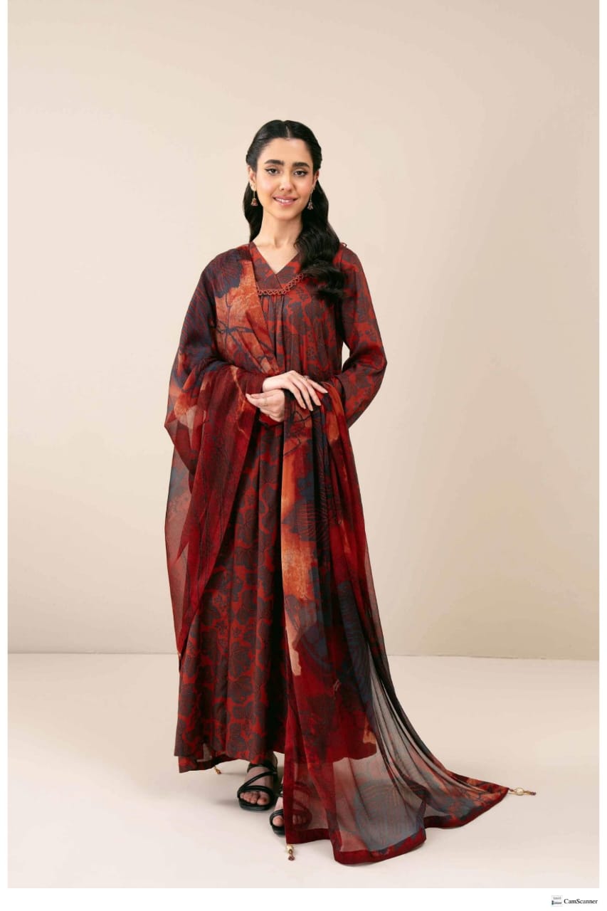 3 piece - Digital Printed fancy Bana dora khaddar Suit ( Nishat )