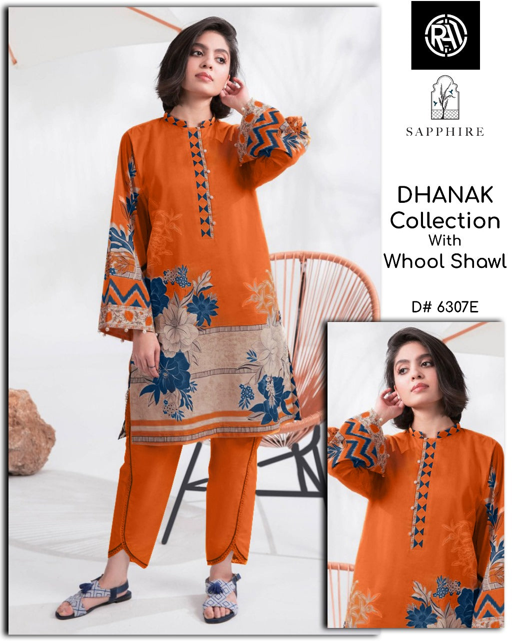 3 piece - Printed & embroidered Dhanak Suit ( allowed to open )