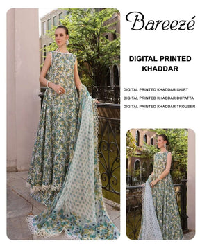 3 piece - Digital Printed fancy Bana dora khaddar Suit ( Bareeze )