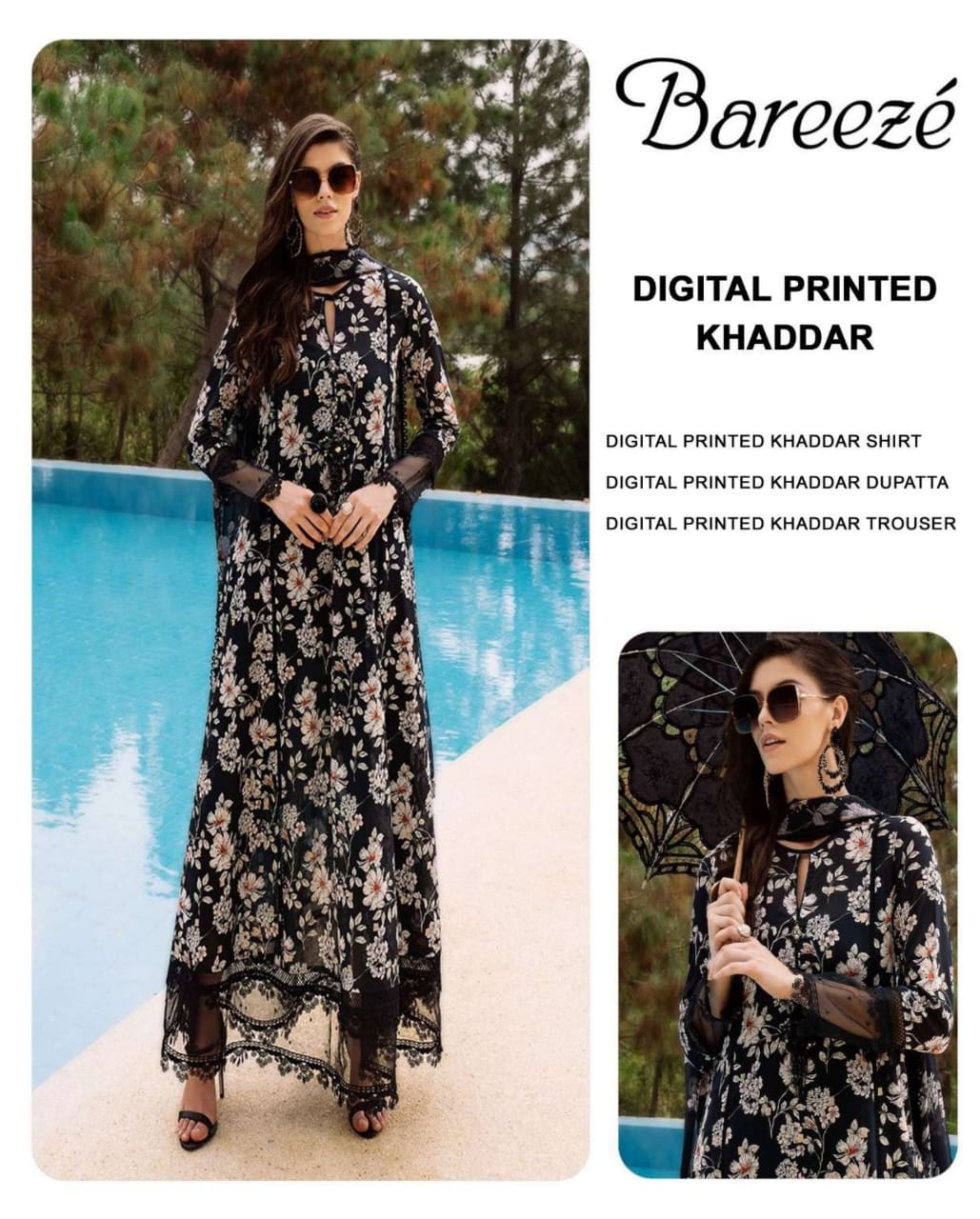 3 piece - Digital Printed fancy Bana dora khaddar Suit ( Bareeze )